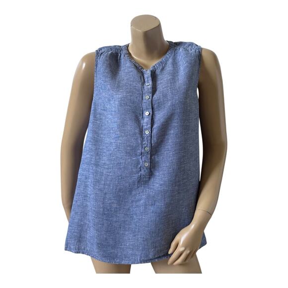 TAHARI Womens Size Medium Blue Sleeveless 100% Linen Popover Tank Top Shirt - Picture 1 of 6